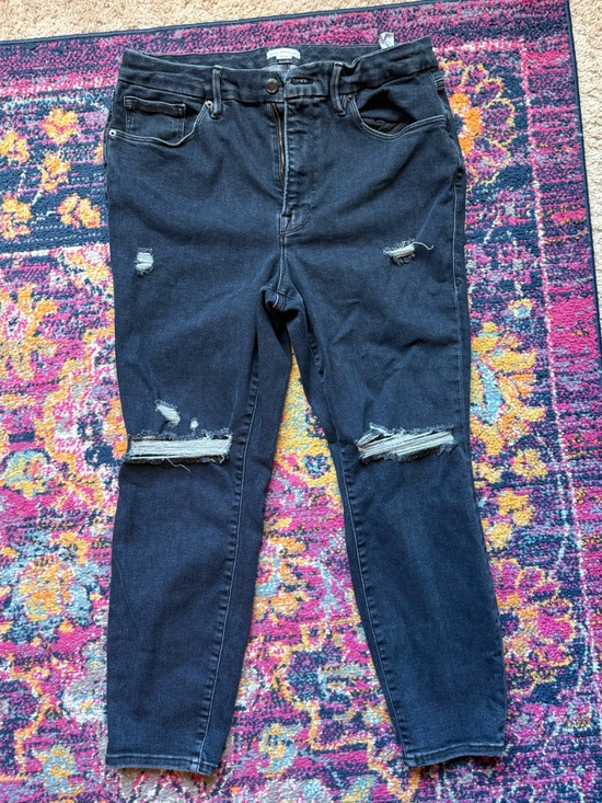 Good American Denim - Good American Always Fits Dark Blue Distressed Skinny Jeans